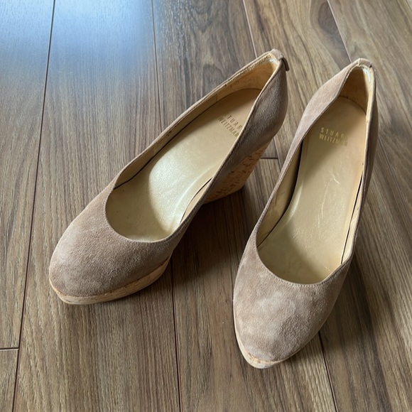 Stuart Weitzman Corkswoon Haze Suede Wedge Pump 8 - Picture 8 of 8